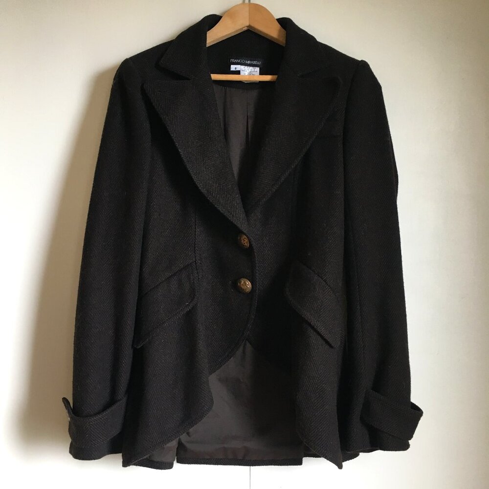 Franco Mirabelli Wool Victorian High-Low Crest Blazer - 6
